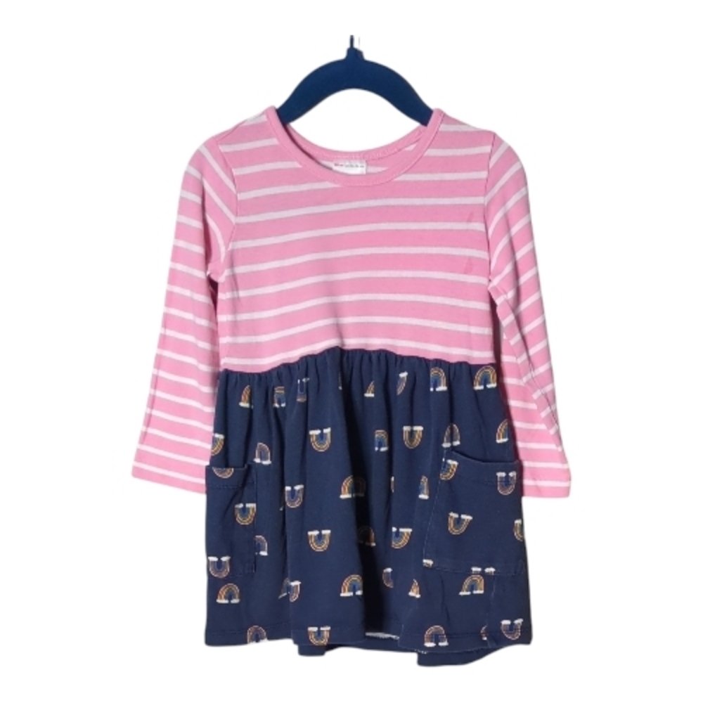 Hanna Andersson Mixie Rainbow Stripe Dress With Pockets 100% cotton‎ Size 18/24m
